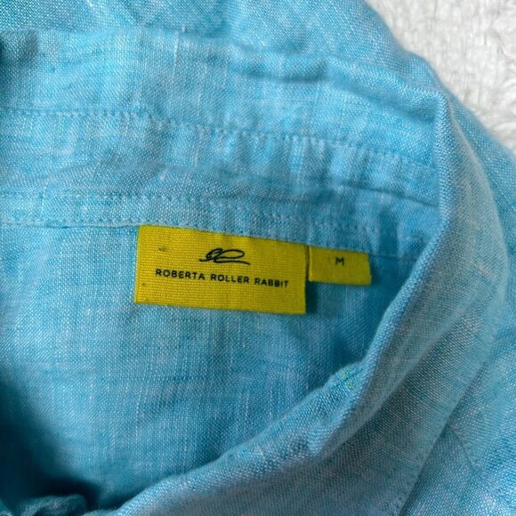 Roberta Roller Rabbit Womens Blue Linen Blouse Sz Medium Button-Down Long Sleeve - Picture 3 of 9